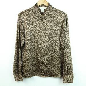 Express Medium Blouse 100% Silk Vintage Y2K Satin Leopard Print Officecore